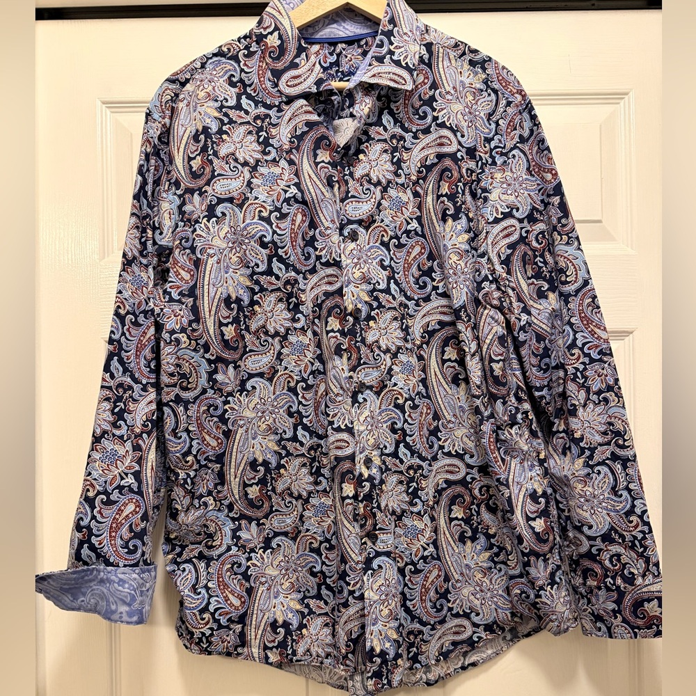 Tasso Elba Paisley Dress Shirt - Blue and White